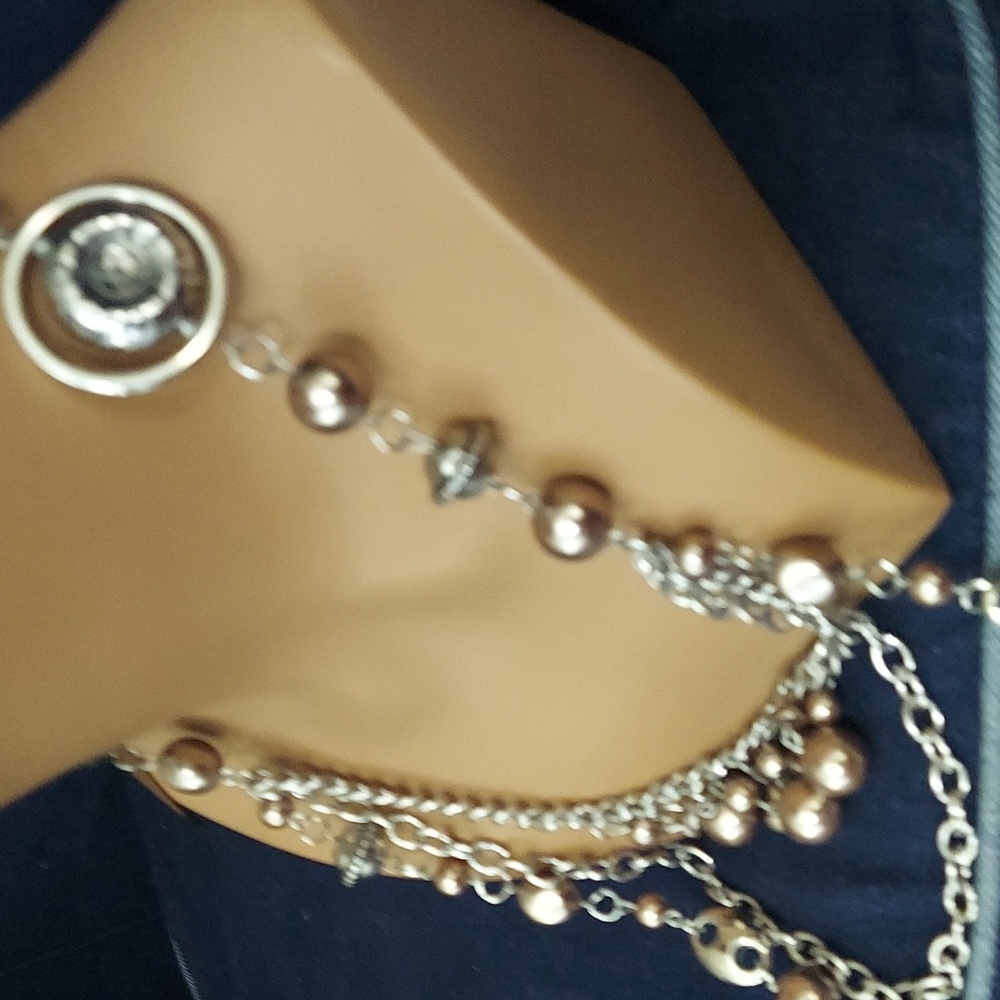 Paparazzi "All The Trimmings"Layered Silver Chain, Brown Pearl & Ribbon Necklace
